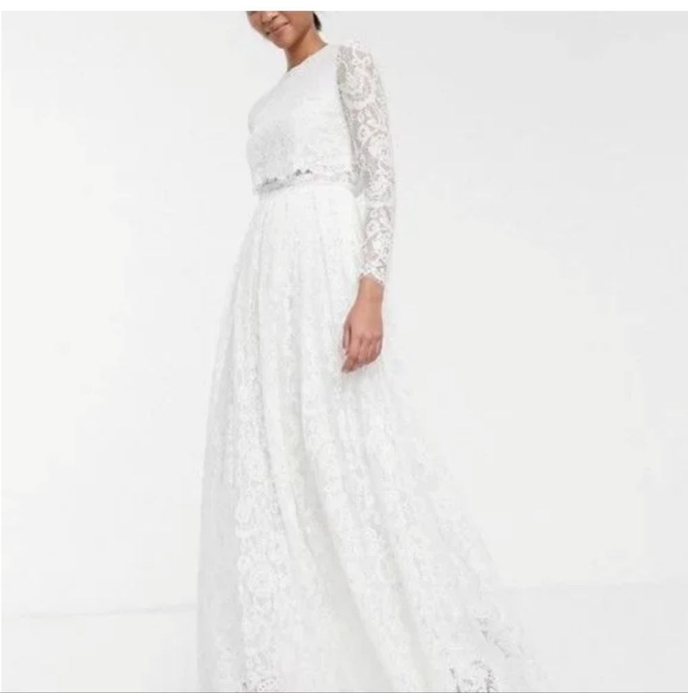 ASOS Bridal Grace Lace Crop Top Maxi Dress Size 10